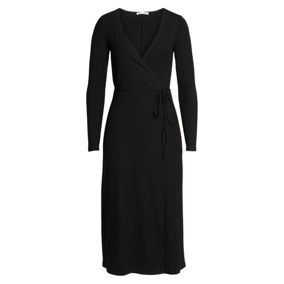 REFORMATION Jeans Black CELINE Rib Ribbed Stretch Knit Wrap Sweater LBD Dress S - Picture 6 of 6